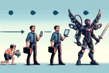 IT career advice, evolution of man or evolution from a newbie in tech to an expert veteran illustrated